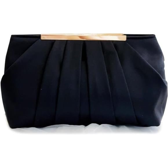 Clutch Purse for Women,, Detachable Chain Strap Pleated Crossbody .Black